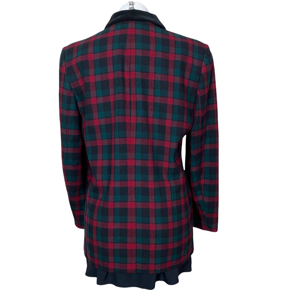 Vintage Red Green Wool Plaid Pendleton Blazer With Velvet Collar - Picture 2 of 13